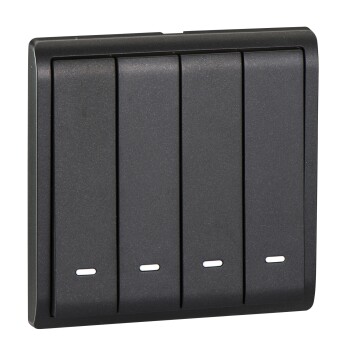 10AX 250V 4Gang 1way switched with Fluorescent Locator,Matt Black - Schneider Electric