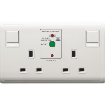 13A 250V Twin Gang Double Pole Switched RCD Socket, White - Schneider Electric