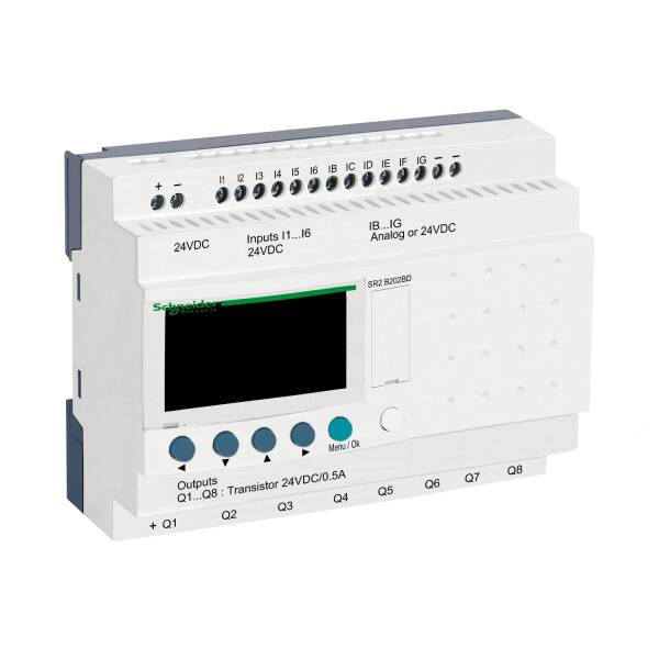 Compact smart relay, Zelio Logic, 20 I/O, 24 V DC, clock, display - 1