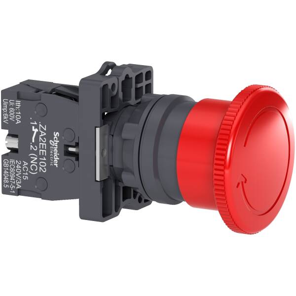 Easy Harmony XA2E, Emergency stop switching off, plastic, red mushroom Ø40, Ø22, turn to release, 1 NC - 1