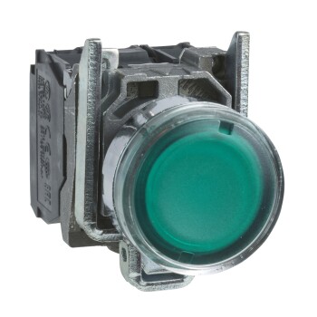 Harmony XB4, Illuminated push button, metal, flush, green, Ø22, spring return, <lt/>= 250 V, 1 NO + 1 NC - Schneider Electric