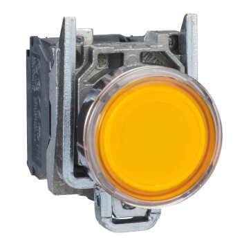 Harmony XB4, Illuminated push button, metal, flush, orange, Ø22, spring return, <lt/>= 250 V, 1 NO + 1 NC - Schneider Electric