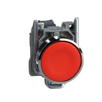 Harmony XB4, Push button, metal, flush, red, Ø22, spring return, unmarked, 1NC - Schneider Electric
