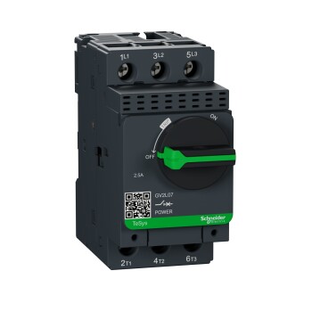 Motor circuit breaker, TeSys Deca, 3P, 2.5 A, magnetic, rotary handle, screw clamp terminals - Schneider Electric
