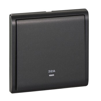 Pieno - 32A 250V - 1 gang double pole switch with neon, Matt Black - Schneider Electric