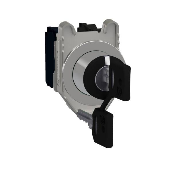 Selector switch, Harmony XB4, flush mounted sw Ø 30.5 key 455 3 pos stay put key release 2 NO - 1