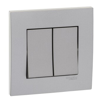 Vivace 16AX 250V 2gang 1Way Switch,Aluminium Silver - Schneider Electric