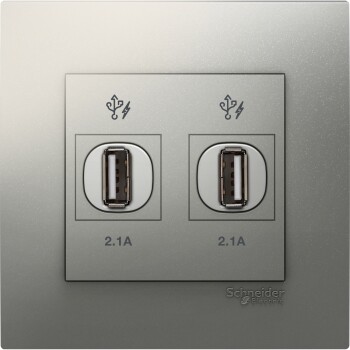 Vivace - 2 x 2.1A USB Charger - Aluminium Silver - Schneider Electric