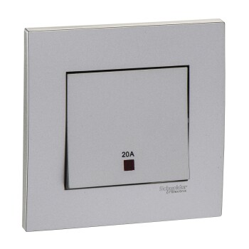 Vivace 20A 250V 1gang Double Pole Switch with NeonandEarth,AluminiumSilver - Schneider Electric