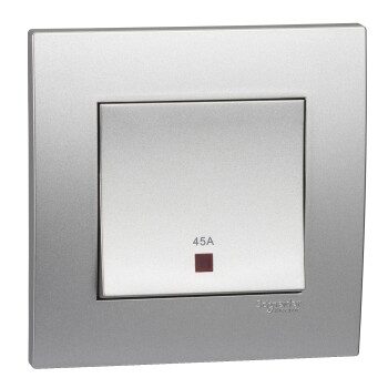 Vivace 45A 250V Double Pole Switch with Neon,Aluminium Silver - Schneider Electric